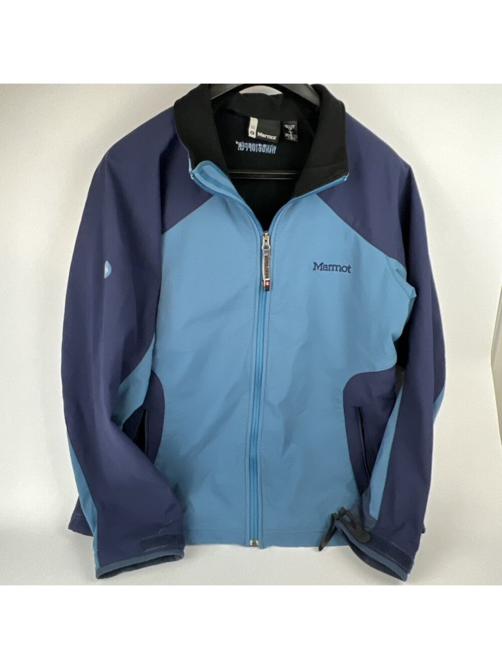 Marmot Jacket Men Medium Blue Windstopper Full Zip Armpit Zipper Ripstop Lined - Picture 1 of 6